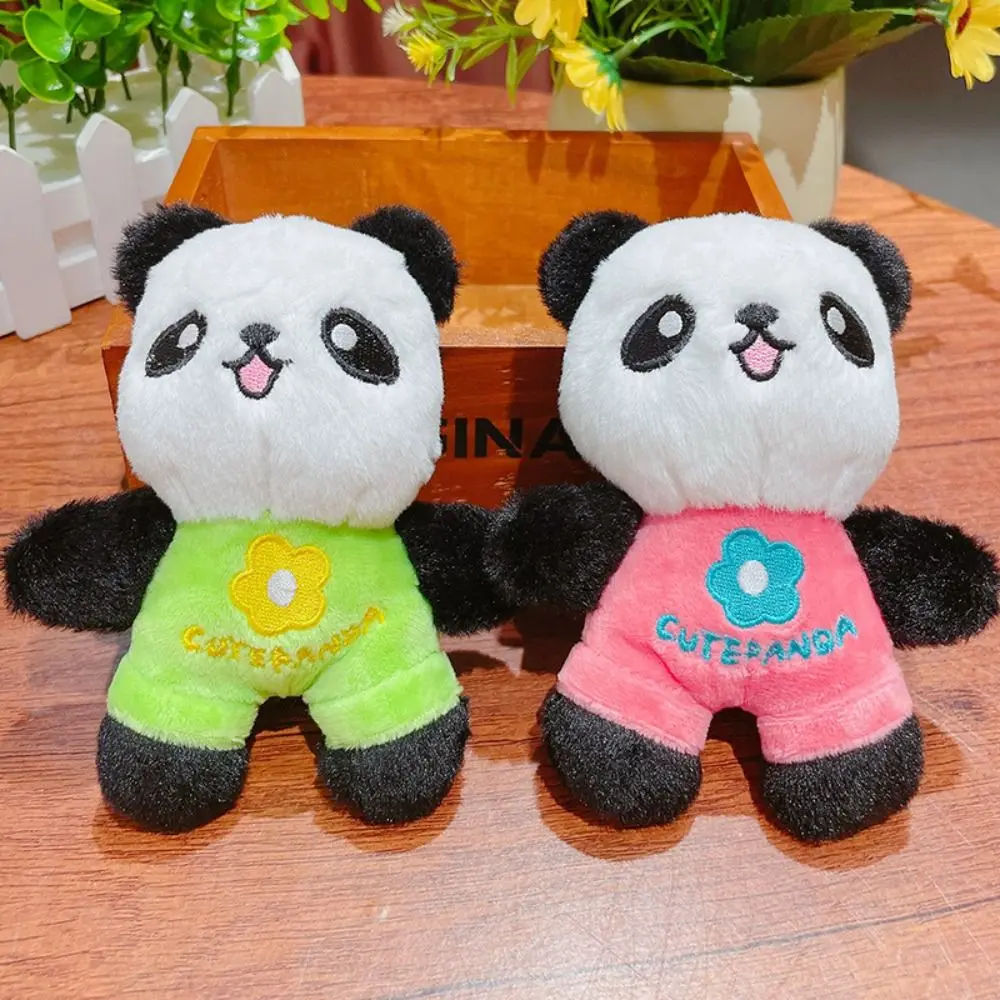 Portable Soft Flowers Panda Keychain Cute Cartoon SchoolBag Doll Pendant Plush Three-dimensional Car Key Chain Charm Student