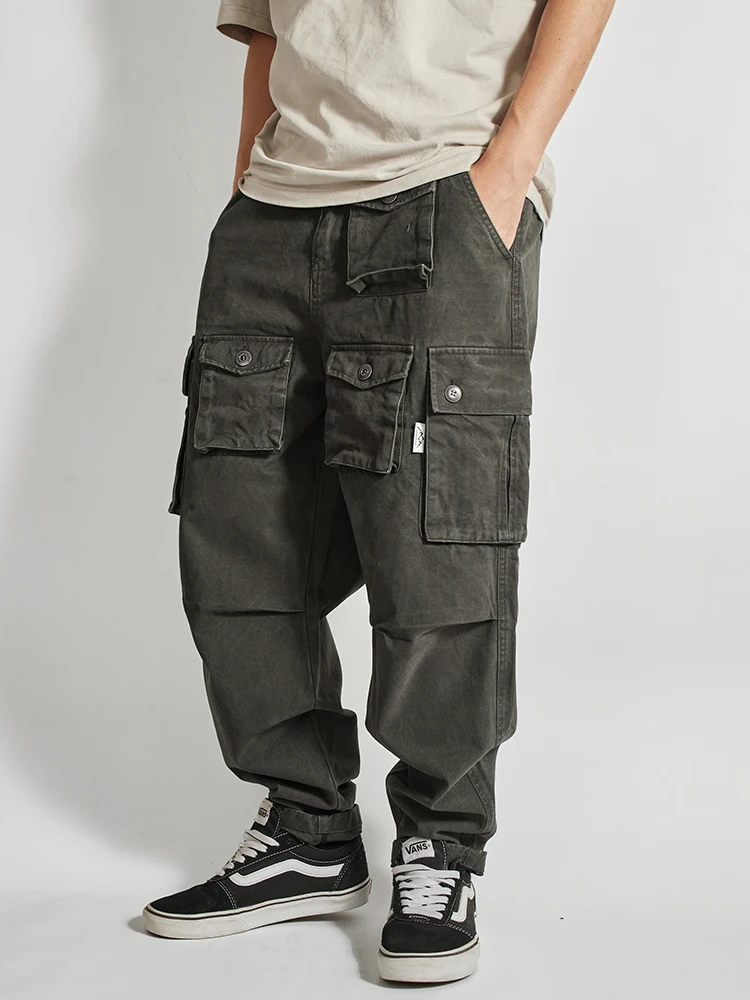 

Японские рабочие брюки в стиле ретро, мужские свободные брюки с несколькими кетами, тяжелые хлопковые джинсы с завышенной татуировкой, узкие леггинсы