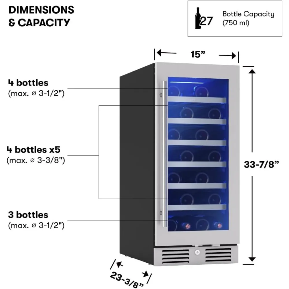 Réfrigérateur mince à zone unique sous le comptoir, petite armoire, cave à vin, refroidisseur de bar à domicile, autoportant, porte en verre