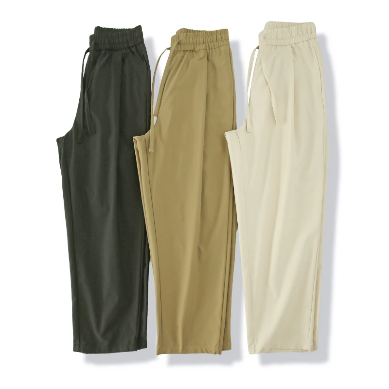 

Men's Casual Loose Elastic Waist Pants 3D Tailoring Comfortable Fit Straight Leg Long Trousers Spring Youth Faion