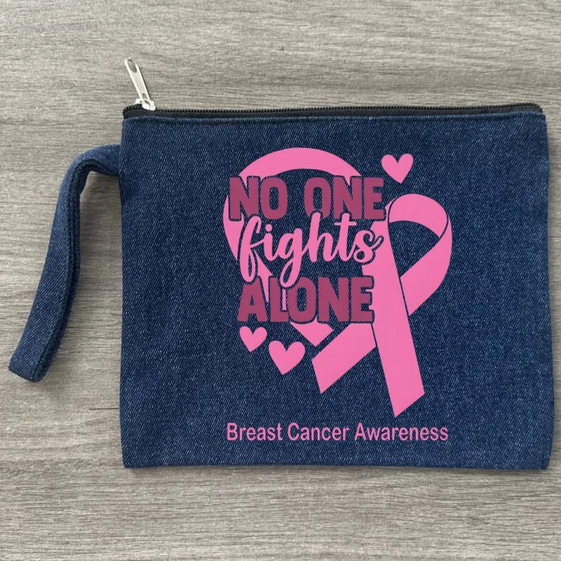 

October Pink Breast Cancer Awareness Canvas Storage Pouch Multi Functional Denim Cosmetic Bag Zipper Pencil Case Students DIY