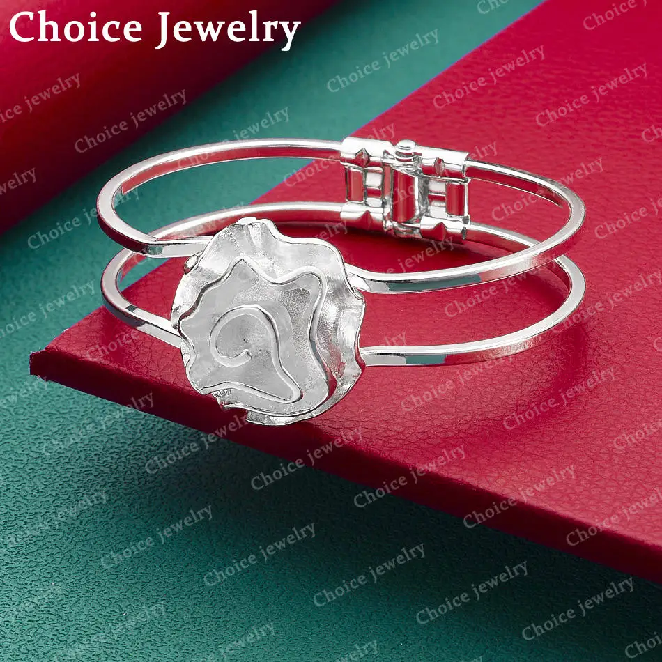 925 Sterling Silber Armreif Stereoskopisches Rosen-Armband für Damen Schmuck Mode Party und Alltag