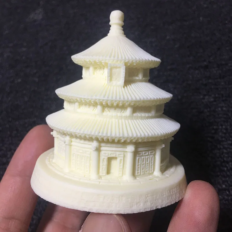 Ivory Nut Carving Crafts Temple of Heaven Pagoda Wenchang Tower6.8*6.2cmCoconut Wood Bodhi Seeds Desktop Decoration