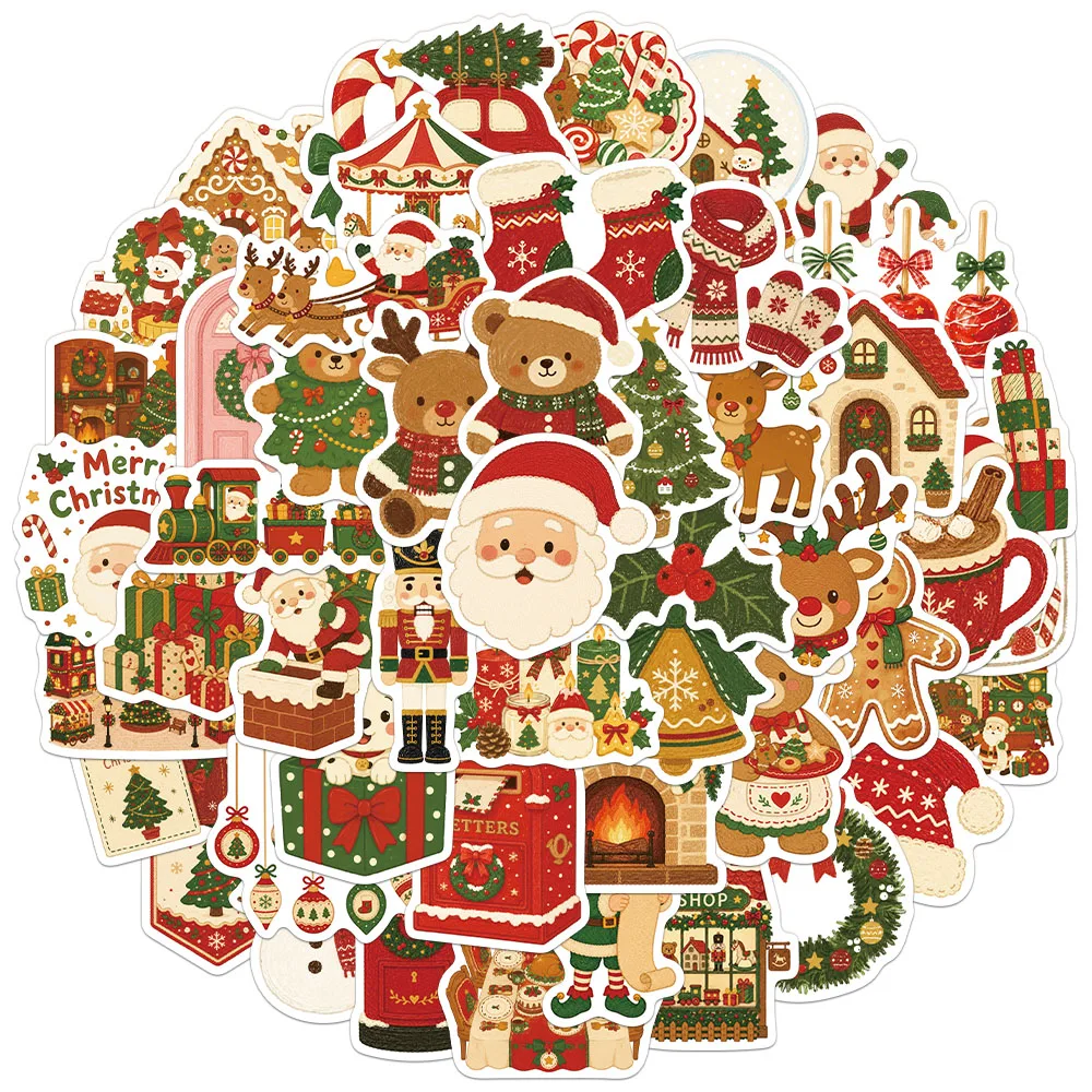50PCS Creative Hand drawn Christmas Stickers Exquisite DIY Handbooks Notebook Water Cups Personalized Decorative Stickers