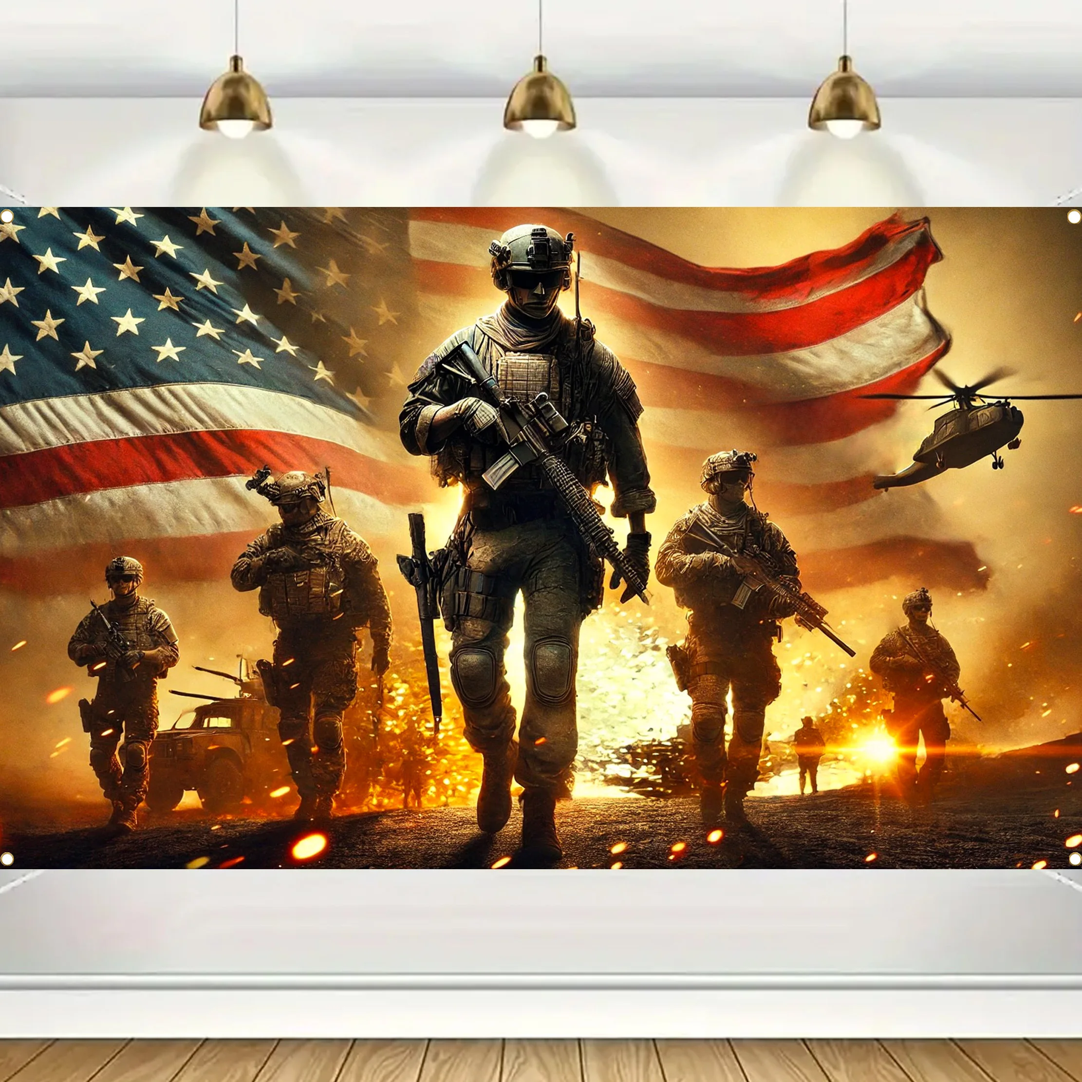 VIKAMA American Flag Tapestry Battle Scene Living Room Hardcore Battle Ground Atmosphere Room Decoration