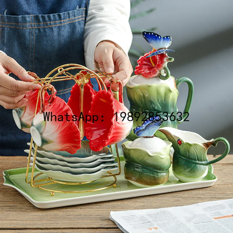 Flower Tea Set Imitation Hibiscus Flowers Ceramic Mugs Teapot Coffee Mug Teacup Afternoon Tea Accessories Tea Pot and Cup Set