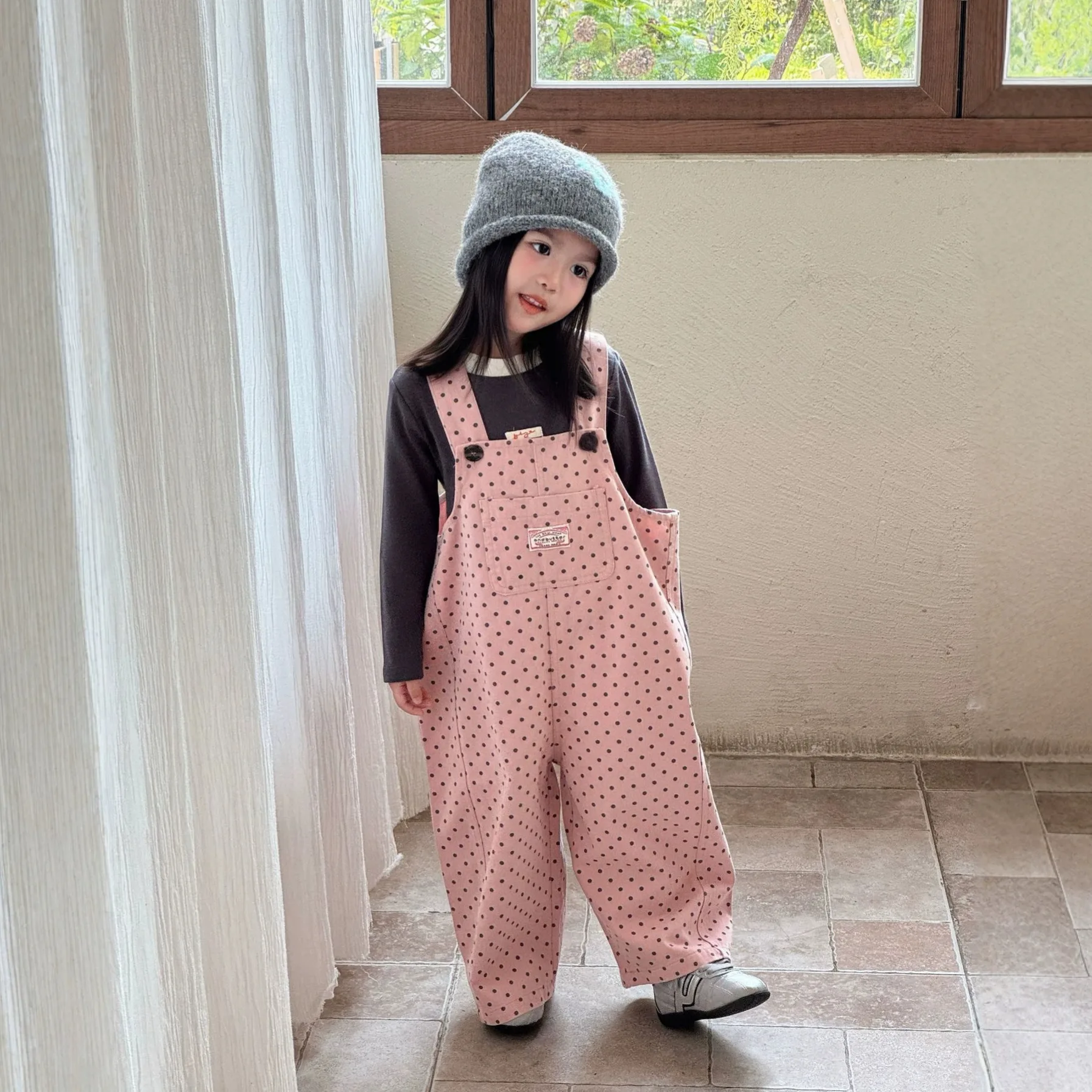 2026 Pink Jumpsuit Girls Fall New Overalls Korean Stylish Pink Polka Dot Loose Overalls Fashion 2026 Pants