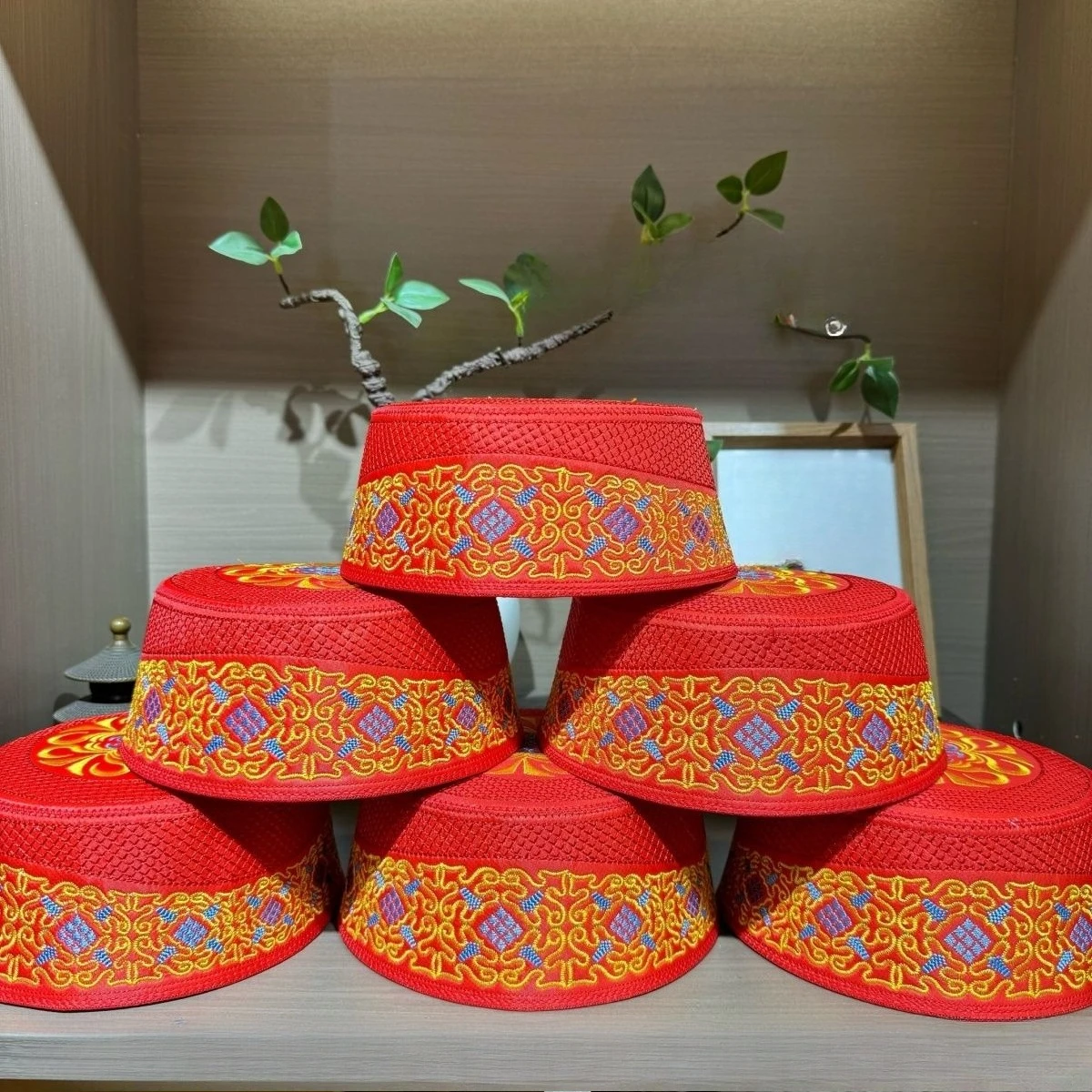 Muslim Men Boat Caps Coffee Ethnic Wedding Hats Embroidery High-end Lucky Headwraps Ourdoor Dancing Women Cap Height 7.5CM
