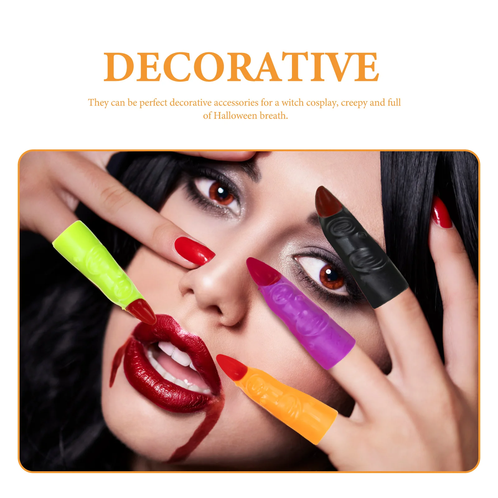 

40 pcs Fake Nails Halloween Colorful Plastic Fingernails Reusable Spooky Witch Costume Prank Decorative Accessories Scary Nail
