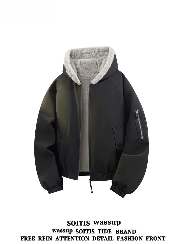 

Wassup American Sle с капюшоном из искусственного кроличьего меха, хлопковая куртка для мужчин и женщин, зимняя теплая верхняя одежда, повседневная модная брендовая одежда