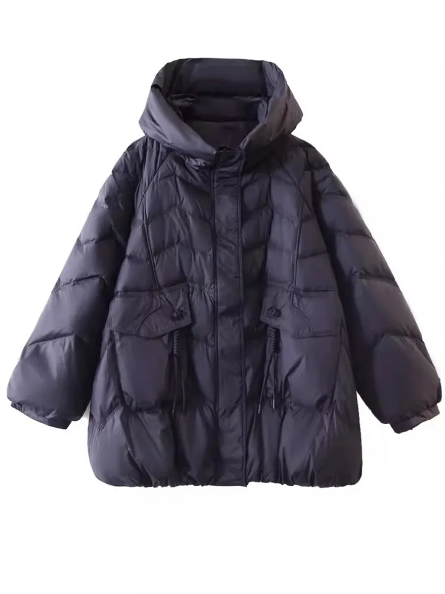 

Vintage Medium Length Winter Fried Dough Twists Tassel Warm White Duck Down Jacket Mother Dress Women