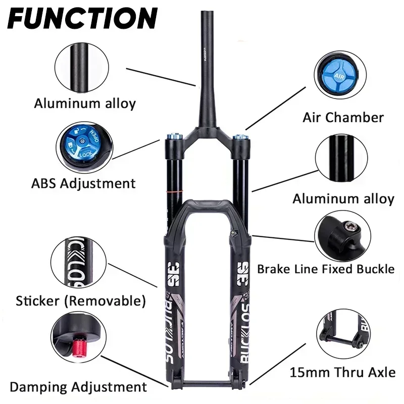 BUCKLOS 27.5/29 Inch Mountain Bike Air Fork 36mm Tube Travel 160mm MTB Air Suspension Fork 15*110mm Thru Axle Disc Brake Fork