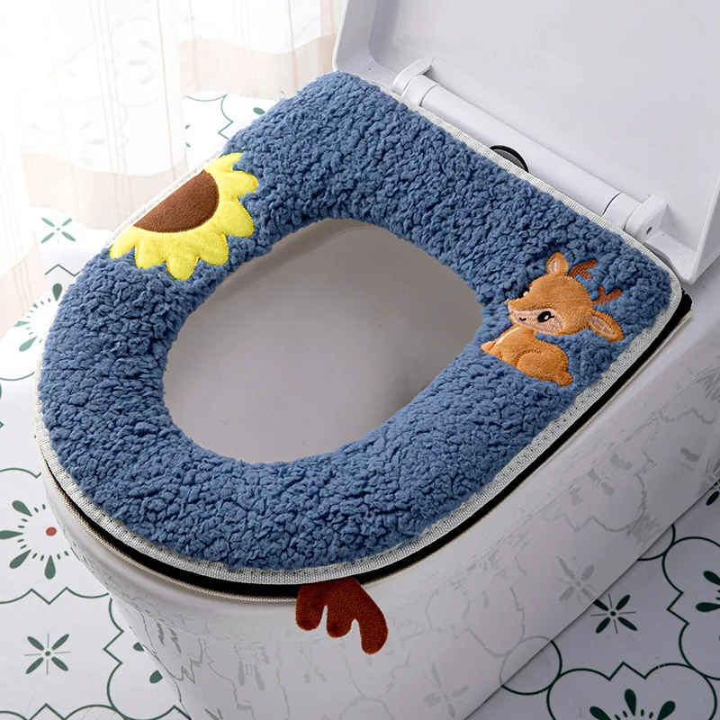 2025 Warm Thickened soft Toilet Pad Winter home Toilet Seat Covers Cute deer Zipper winter wc rim toilet cape cushion bezel case