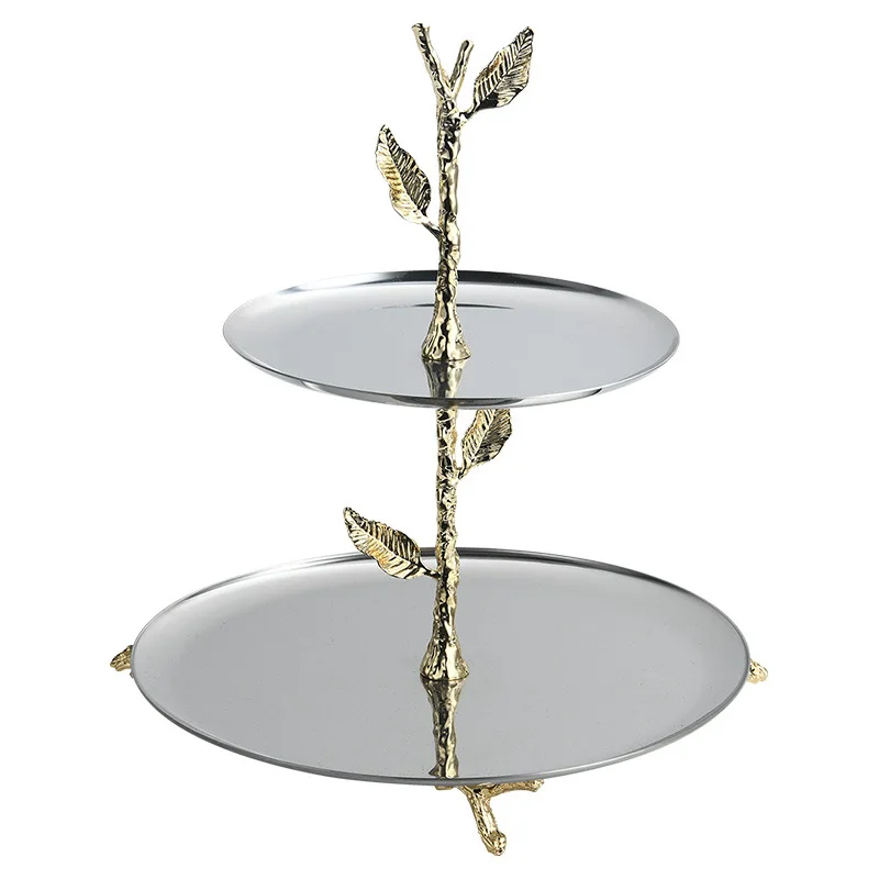 

Light luxury and high-end, stainless steel double-layer fruit plate, exquisite ornament of living room coffee table