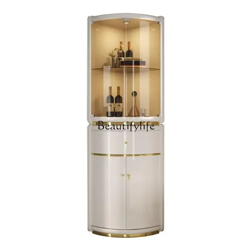 

Light luxury glass high-end cream wind corner cabinet display study modern simple locker