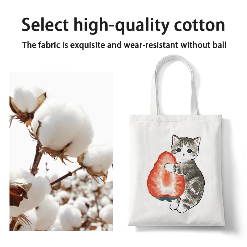 Sac à main en toile pour femmes, sac de Shopping décontracté, sac à bandoulière Harajuku pliable de grande capacité avec chat de dessin animé mignon