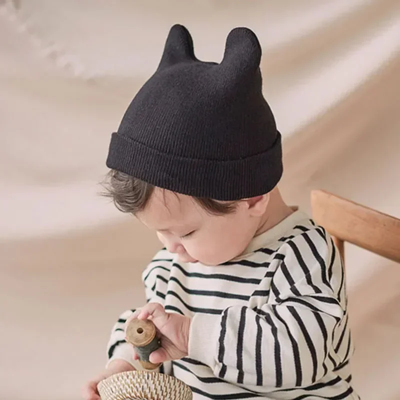 

Cute Solid Color Baby Hat With Ears Autumn Winter Warm Kid Knitted Cap For Baby Girl Boy Soft Infant Toddler Beanie Photo Props