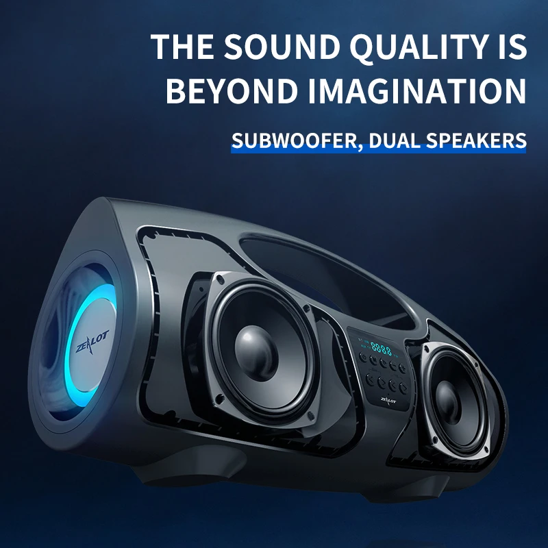 Zealot P1 40W Powerful Bluetooth Boombox Computer Speakers Portable Wireless Stereo Subwoofer Bass Loudspeaker FM Radio Karaoke