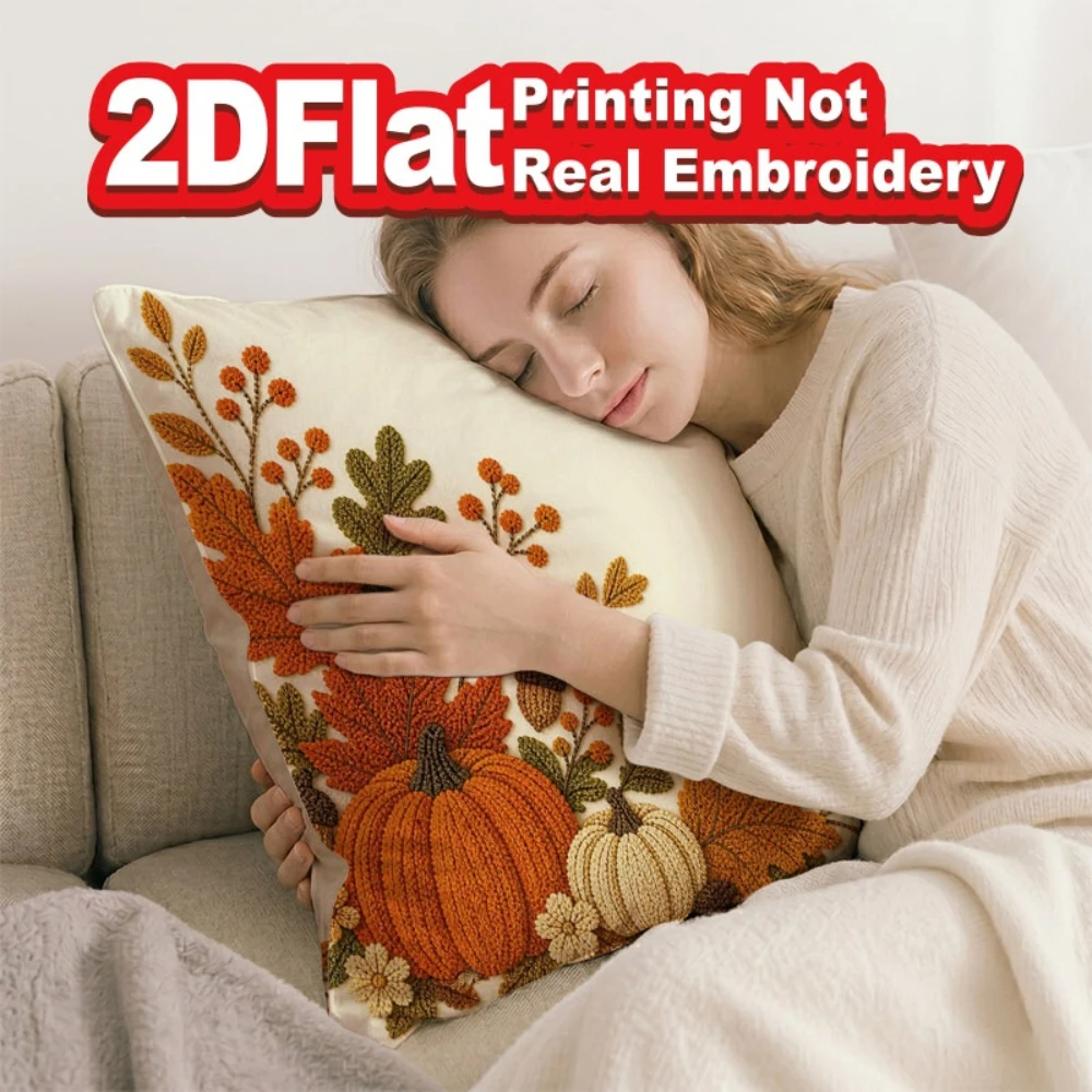 1PC Fall Pumpkin Oak Leaf Chestnut Pillow CoverPolyester Cushion Case for Sofa Couch Living Room Bedroom Home Decor