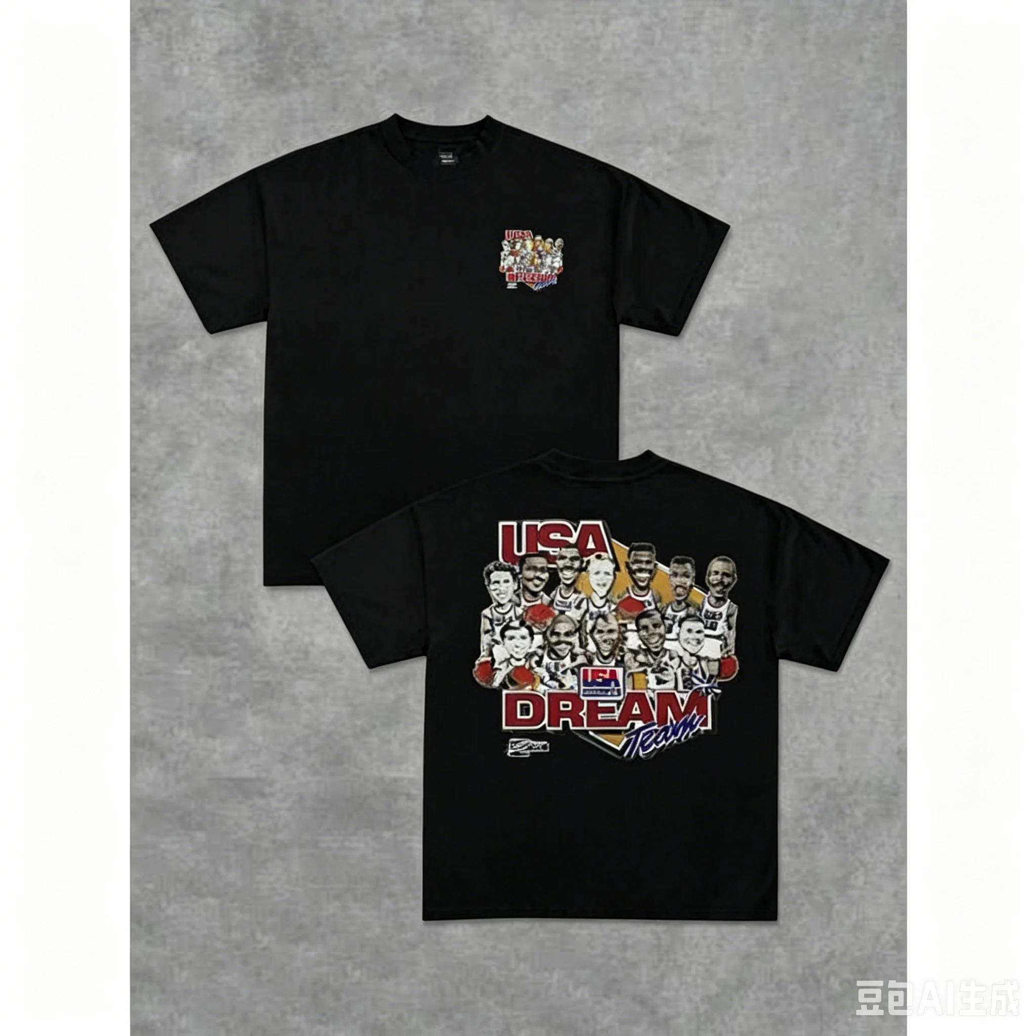 USA Dream Team 1992 Basketball Caricature T-Shirt Men's Vintage Graphic Tee Casual Short Sleeve Streetwear Top