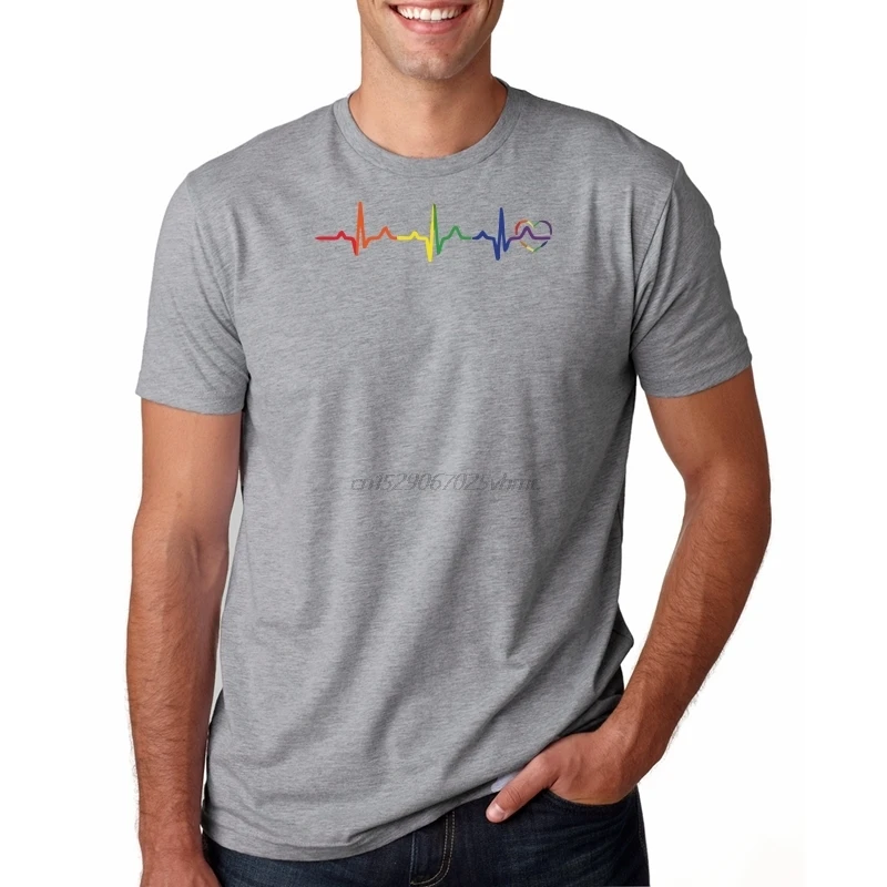 Rainbow Heartbeat T-shirt Men's Lgbtq+ Gay Pride Heart Lesbian Trans Bi Queer Fashion Casual 100% Cotton European Size XS-5XL