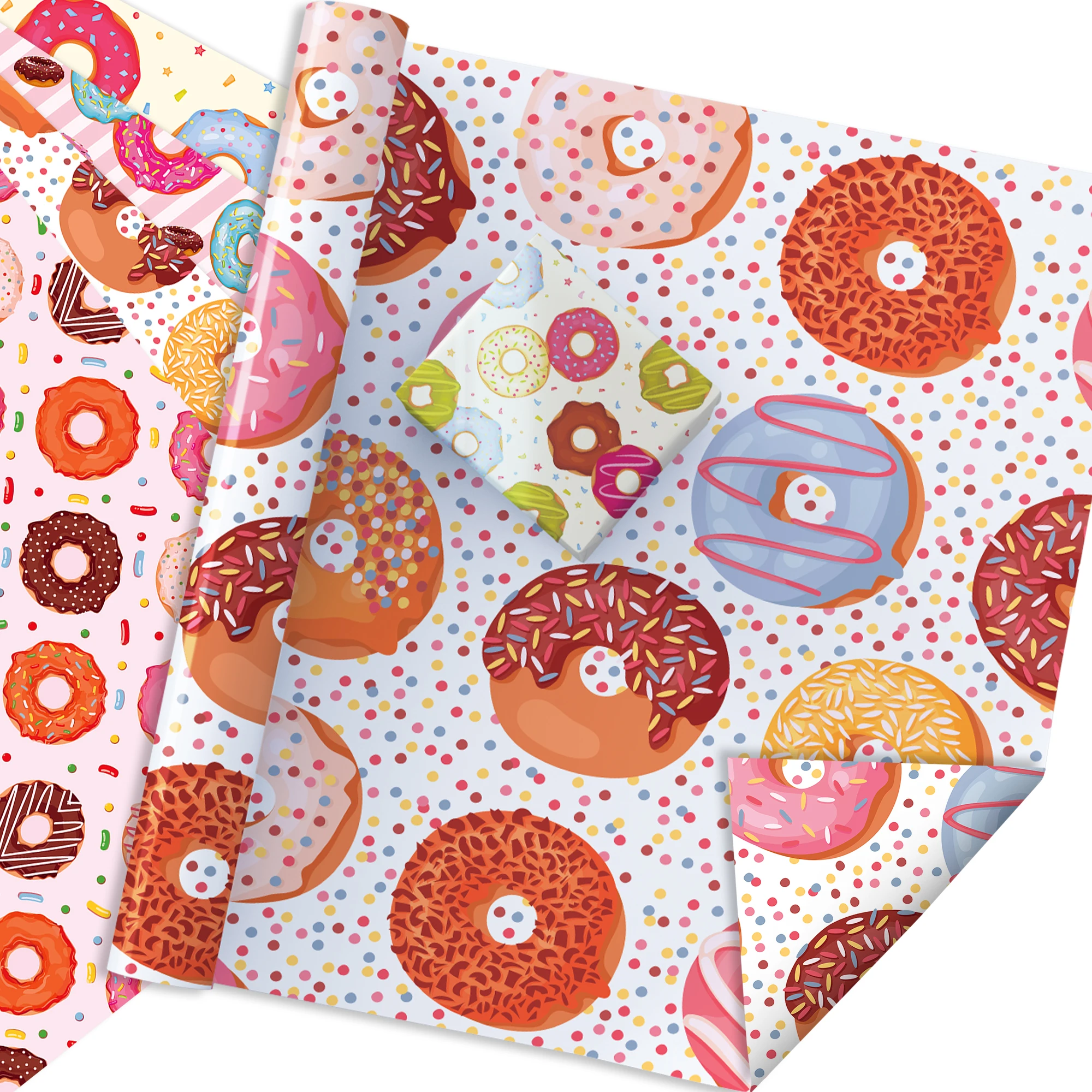 12pcs Sweet Cartoon Donuts Theme Wrapping Material Paper Birthday Baby Shower Party Gifts Decorative Packing Craft Papers