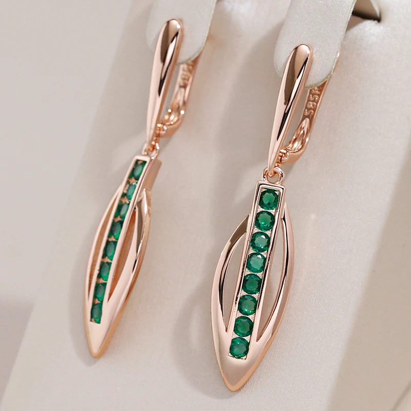 Kinel zarte 585 Roségold Farbe lange baumeln Ohrringe glänzend grün natürlichen Zirkon Accessoires modernen täglichen feinen Frauen schmuck