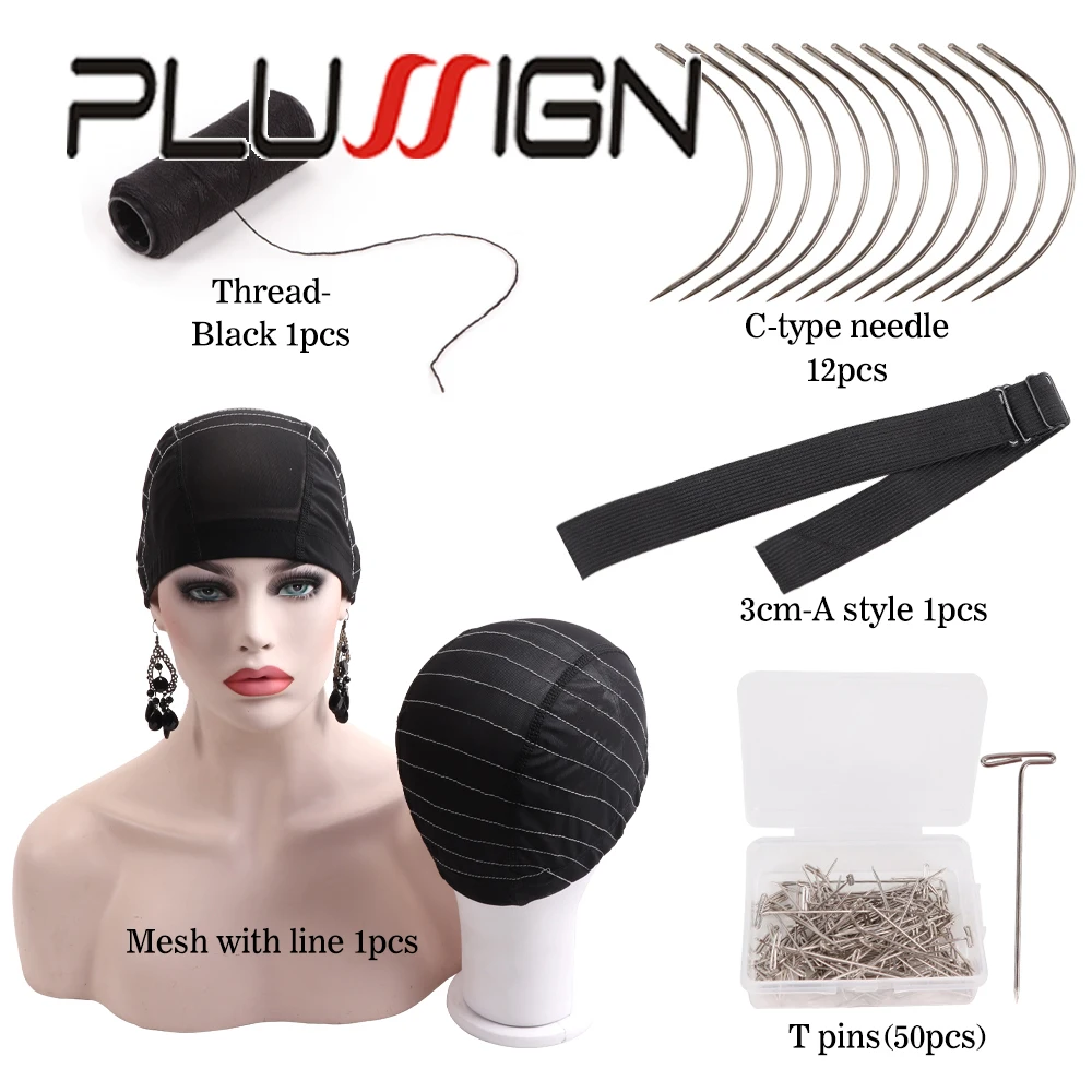 

Wig Cap With Guideline Map For Making Wigs Mesh Dome Caps With 1 Elastic Band And C/T-Shaped Needles For Beginners Sewing Wig