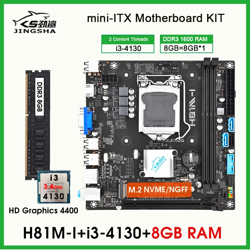 H81 itx Motherboard processor and memory kit core i3 4130 3.4GHz 8GB PC RAM placa mae LGA 1150 ddr3 PC motherboard combo Set kit