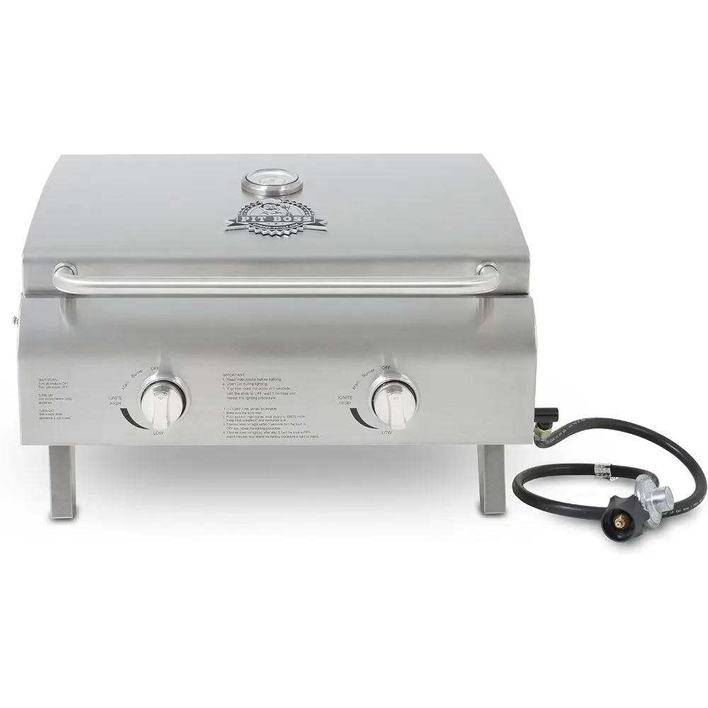 

Stainless Steel Two-Burner Portable Grill430 stainless Steel body and lid construction and 304 stainless Steel grid construction