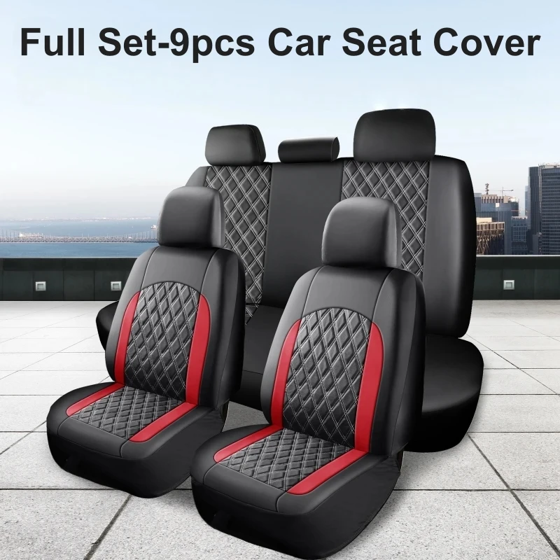 

Full Set-9pcs Luxury Quilted Style Car Seat Covers for Five-Seat Models with Universal Dimensions Car Seat Protection Cover