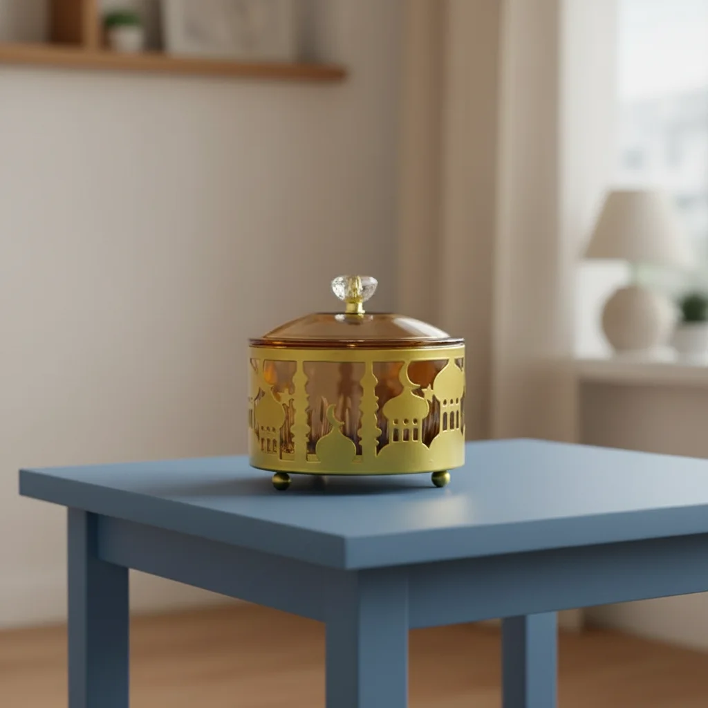 Metal Material Snacks Tray With Lid Decorative Design Storage Box Festival Style Party Use Ramadan Decoration Tray