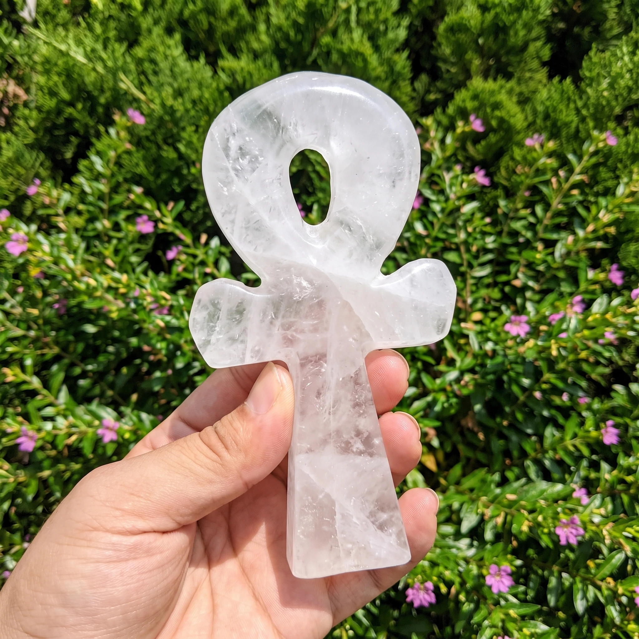 3.9-Inch Natural Hand-Carved White Quartz Ankh: Crystal Quartz Ankh Home Decor
