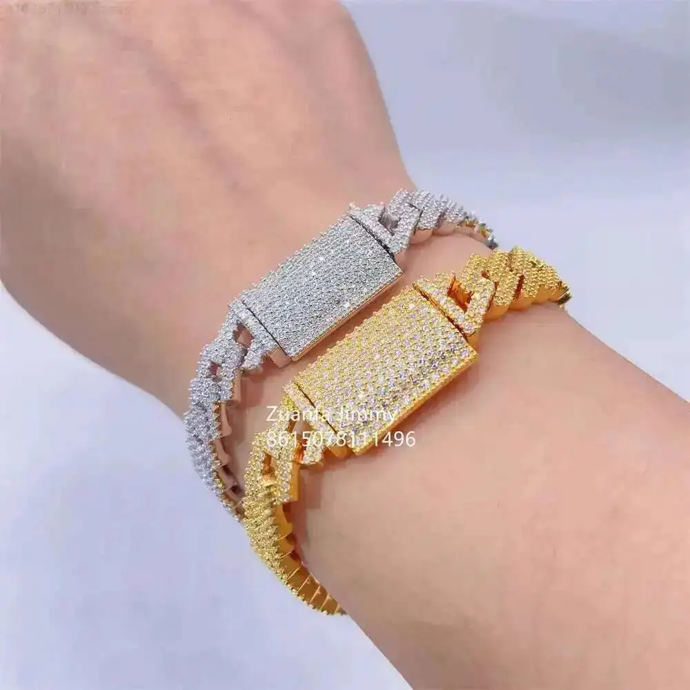 

Ювелирные изделия из стерлингового серебра 925 пробы со льдом, 10 мм, двухрядный кубинский браслет из муассанита Vv1, кубинский браслет с муассанитом