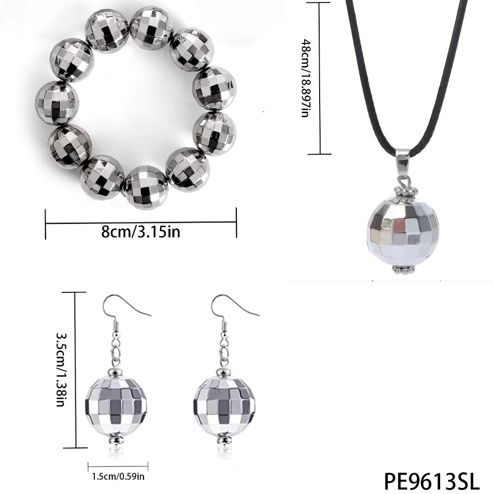 

Комплект украшений из 3 предметов PESENAR Disco Ball: ожерелье, браслет и серьги в стиле ретро 1960-х годов — винтажный стиль для вечеринки