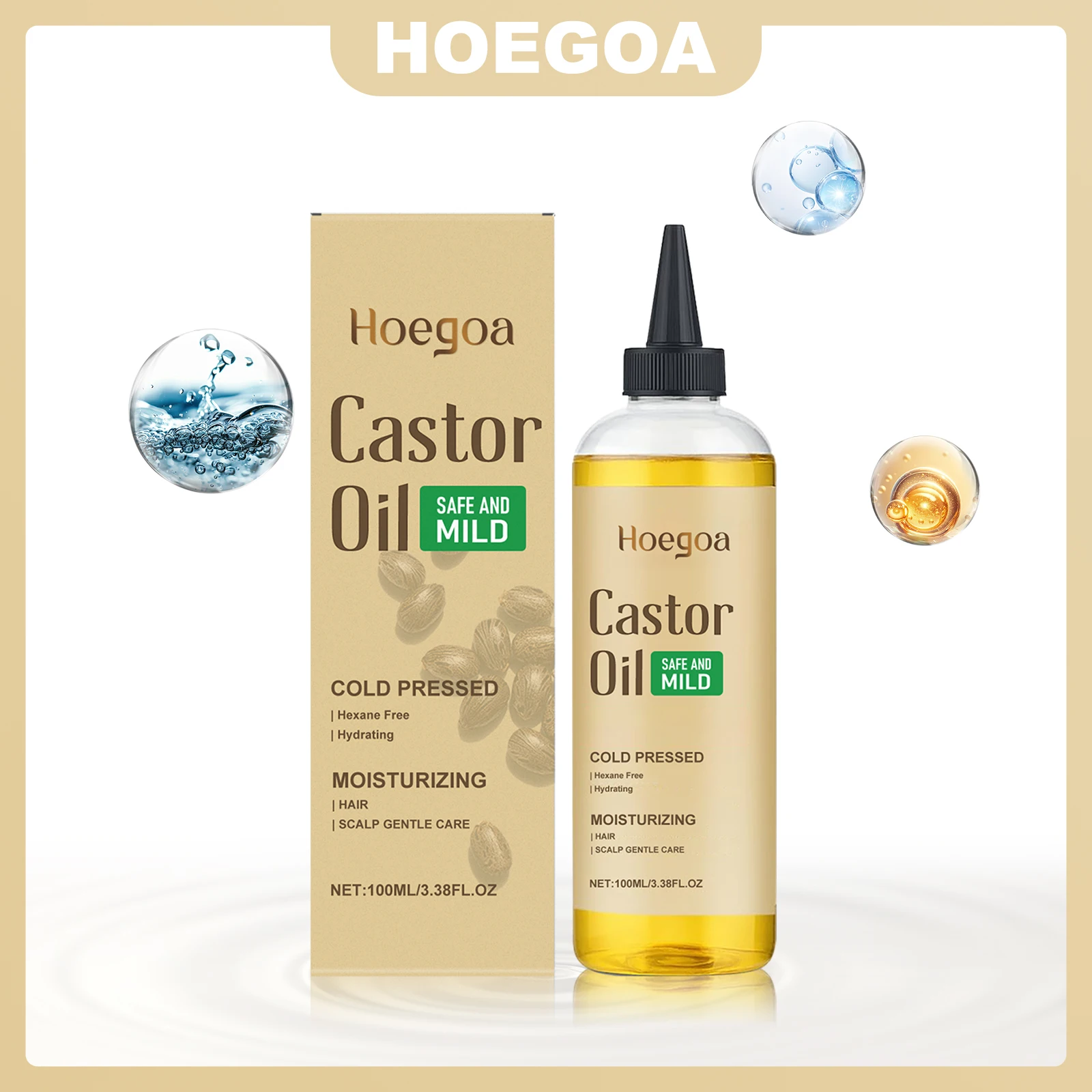 

HOEGOA Уход за волосами Касторовое эфирное масло Комплексное уход от корней до кончиков волос Легкая текстура Нежирное улучшение сухости