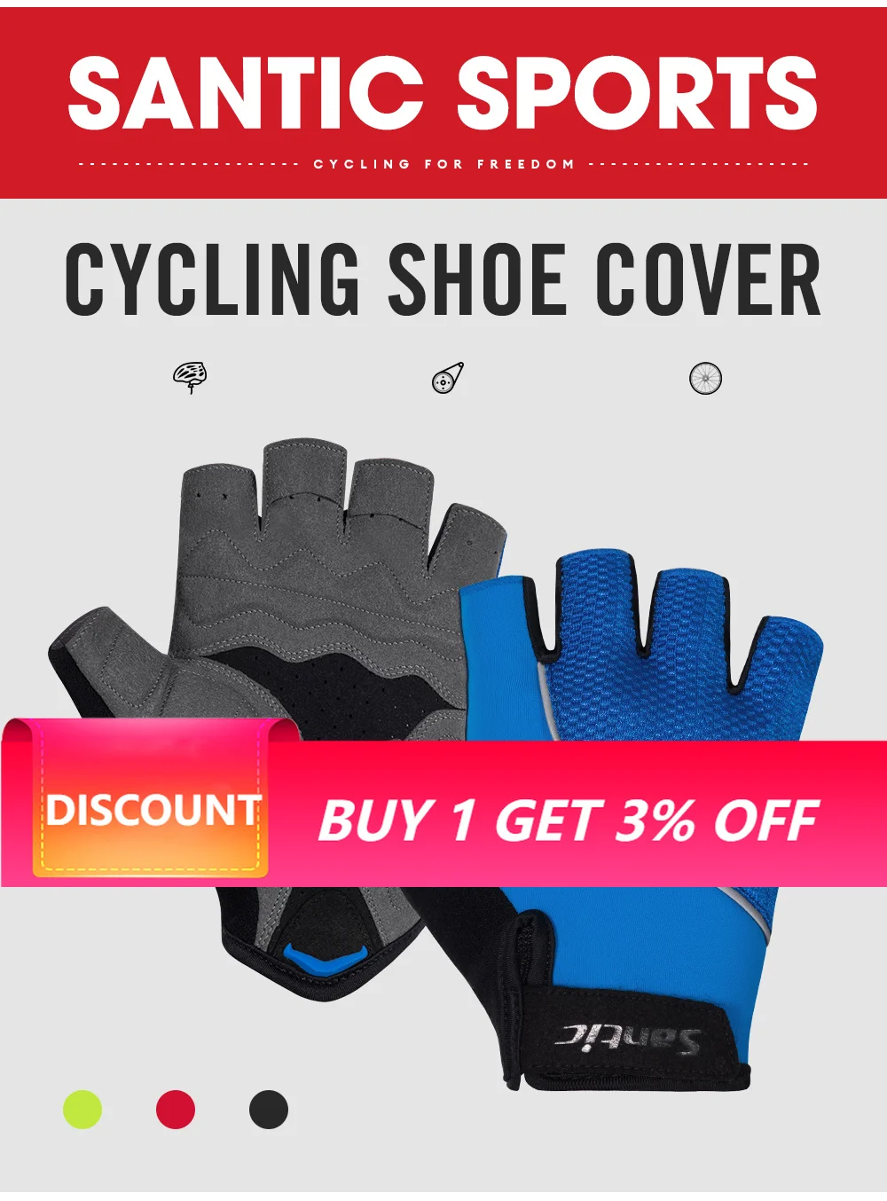 Santic Men Half Finger Cycling Gloves Summer Breathable Shock Absorb MTB Road Bike Non-slip Short Finger Bicycle Gloves S-2XL