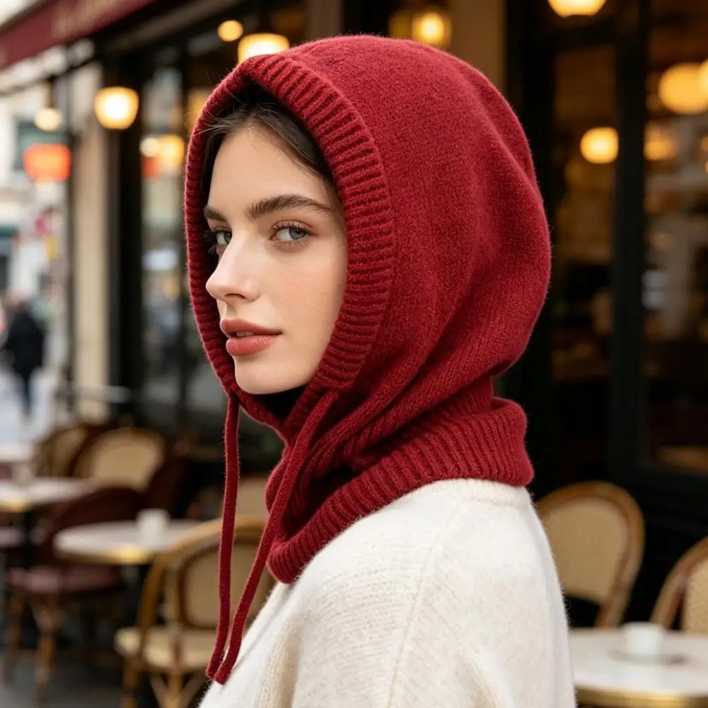 Winter Balaclava Hat for Men And Women, Windproof Knitted Hooded Neckerchief,Soft Skin Adjustable Drawstring Thermal Cap