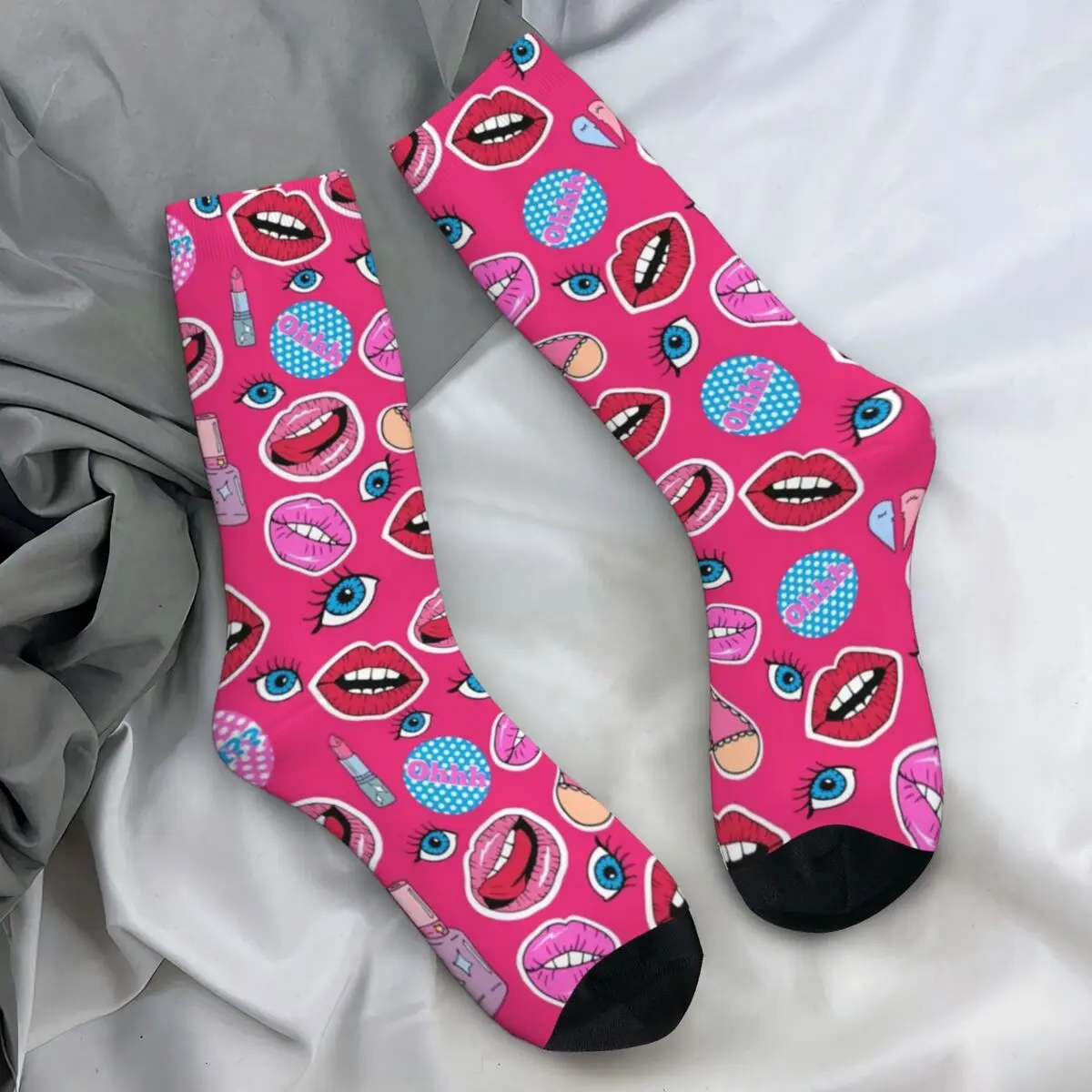 

Hot Lips Socks Pop Art Print Trendy Stockings Autumn Anti Sweat Men Socks Warm Soft Design Climbing Socks