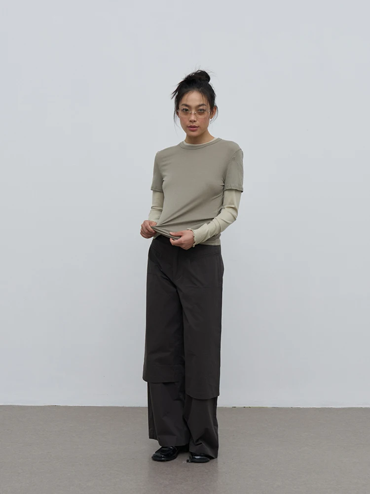 

Футболка Rebornique, лето 2025 г., облегающая круглая футболка Ne Long Sve, комплект из двух предметов, базовый слой, повседневный вязаный женский топ