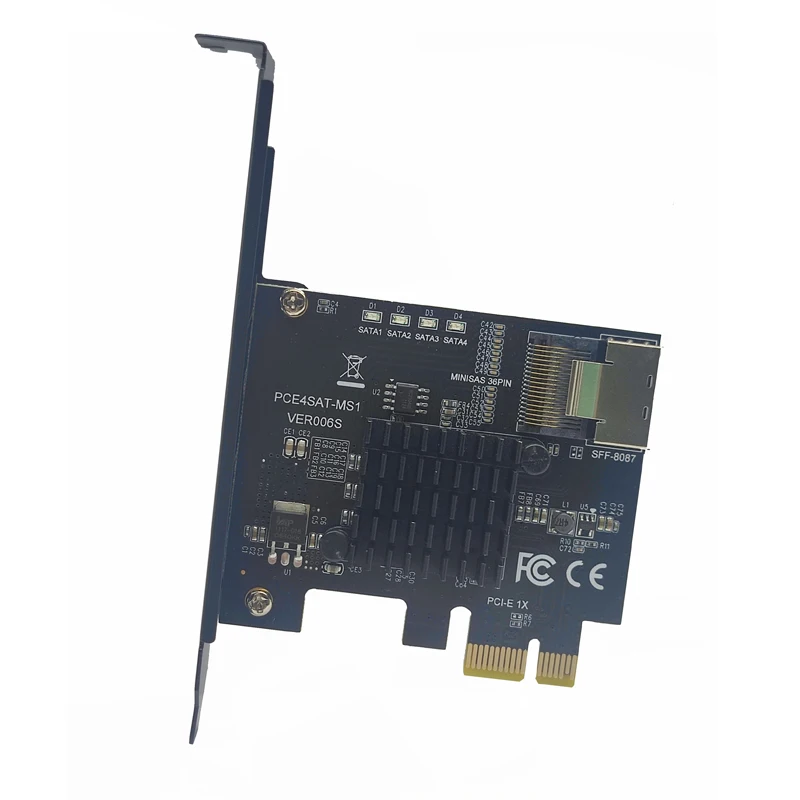 SFF8087 to PCI Express X1 Adapter PCIE to Mini SAS SFF-8087 Expansion Card SATA Controller Support 4 Port SATA 3.0 6Gbps HDD SSD