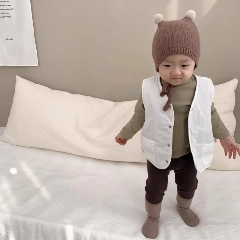 

2025 Autumn New Baby Sleeveless Vest Coat Cotton Infant Girls Winter Warm Plaid Cardigan Toddler Boys Solid Casual Vest Jacket