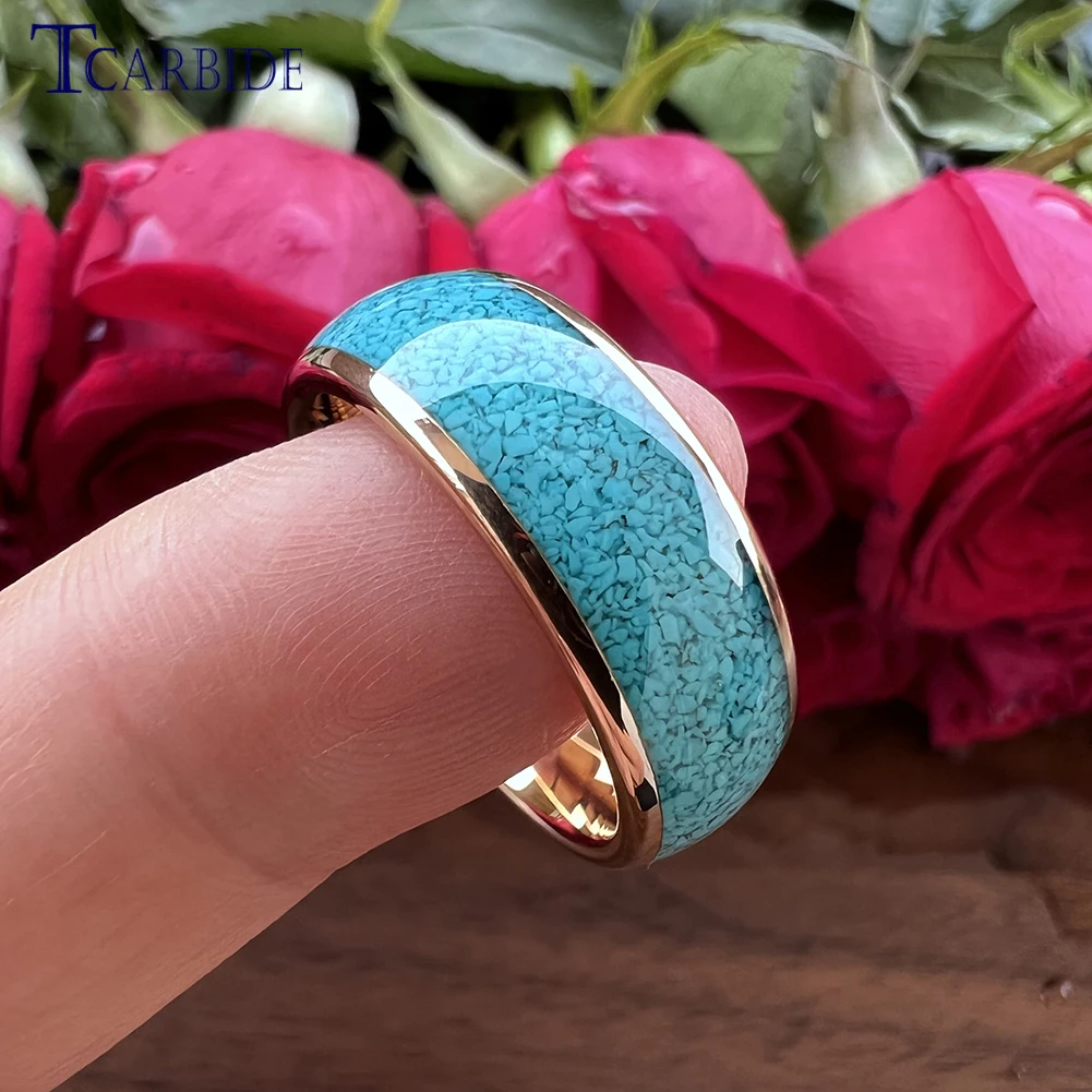 4MM 6MM 8MM Multicolor Turquoise Ring Men Women Beautiful Tungsten Engagement Wedding Band Domed Polished Finish Comfort Fit