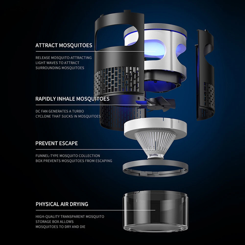 Electric Mosquito Zapper USB Rechargeable Mosquito Trap with LED Night Light Low Noise Mosquito Killer Lamps For Outside Garden image 6