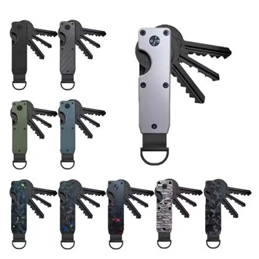 

Carbon Fiber Metal Key Organizer Innovative Holds 2-6 Keys Metal Key Chain Anti-Lost with Screwdriver Car Key Holder