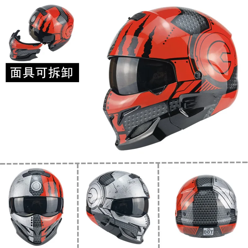 

Samurai Black Scorpion Helmet Men's Retro Combination Helmet Half Helmet Four Seasons Mecha War Damage Helmet