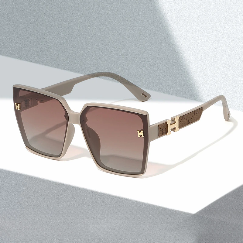 

New leather temple fashion H sunglasses light luxury large frame Internet celebrity street sunglasses versatile UV protection
