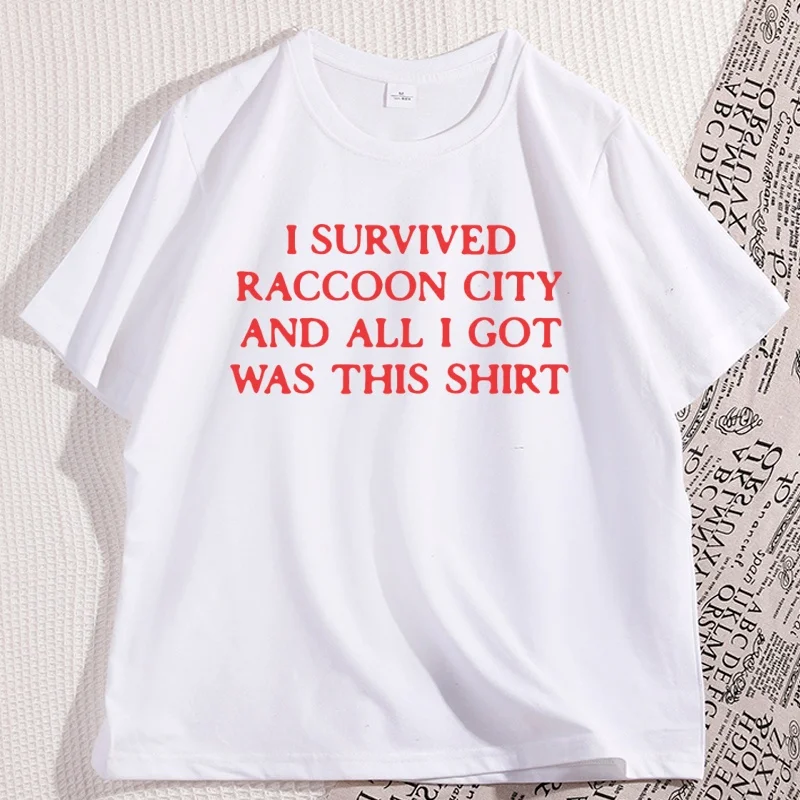 I Survived Raccoon City T-Shirt Y2K Horror Game Tee Short Sleeve Man Round Neck Printed Tshirt Unisex Streetwear Clothes