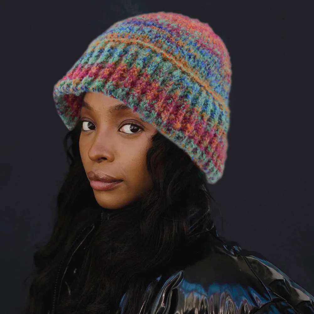 Colorful Knitted Hat Wool Beanie Hat Keep Warm Ear Protection Crochet Caps Gifts for Girls Women Casual Outdoor Activities Daily