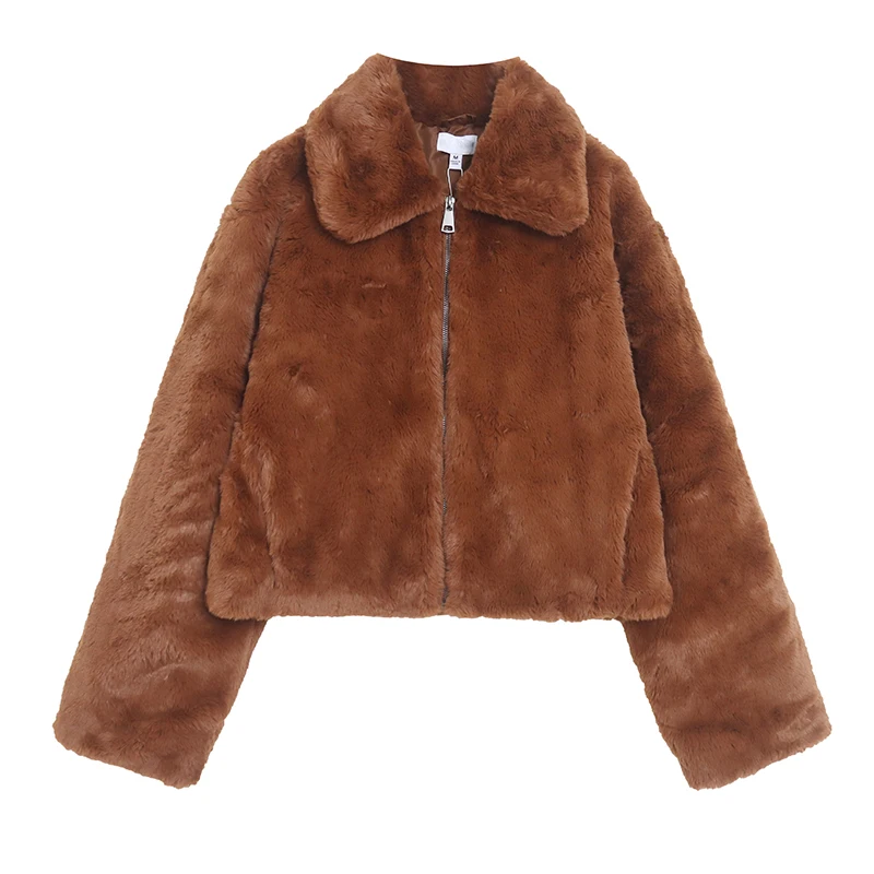 

Faionable ort Thiened на молнии с воротником из кроличьего меха, теплая верхняя одежда с высокой талией, женская куртка из норки с имитацией норки